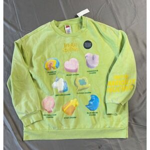 Lucky Charms Graphic Sweatshirt Mens Large Lime Green Acid Wash Pullover NWT